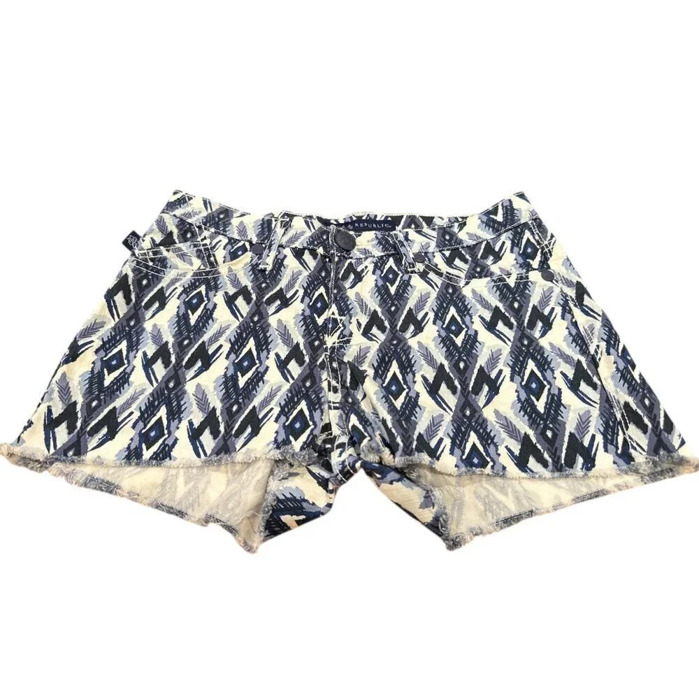 Rock & Republic Women's Lolita Aztec Print Frayed Hem Denim Shorts Size 2 EUC